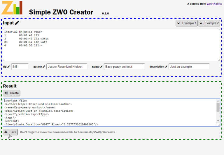 Use zones in the online workout editor