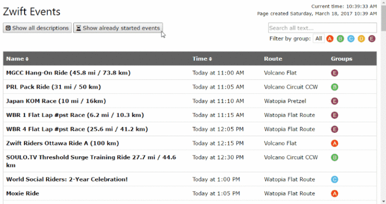 The ZwiftHacks event list was just updated (fixed, actually…)