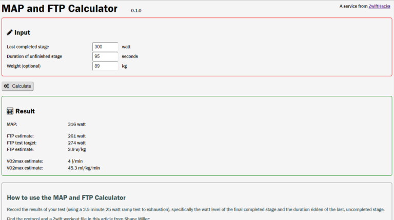 MAP and FTP Calculator