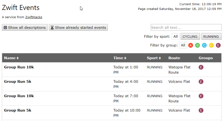 Run events in the ZwiftHacks event list