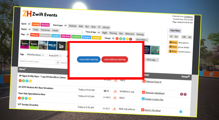 Races with/without steering – Canned event searches