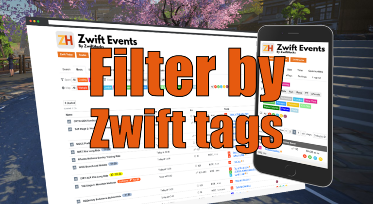 Filter by Zwift event tags